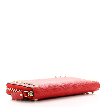 Valentino Garavani Pebbled Calfskin Rockstud Zip Around Wallet Rosso Valentino 4 of 7