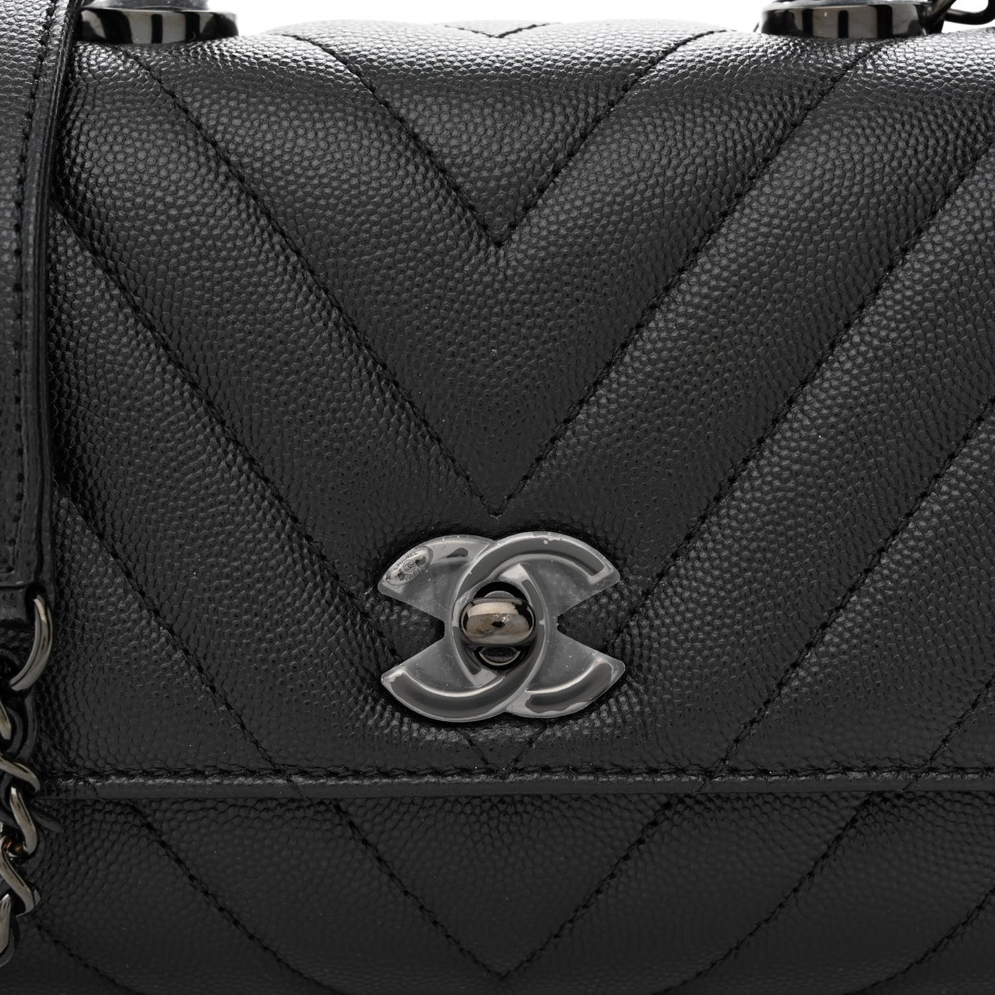 Caviar Chevron Quilted Extra Mini Coco Handle Flap So Black