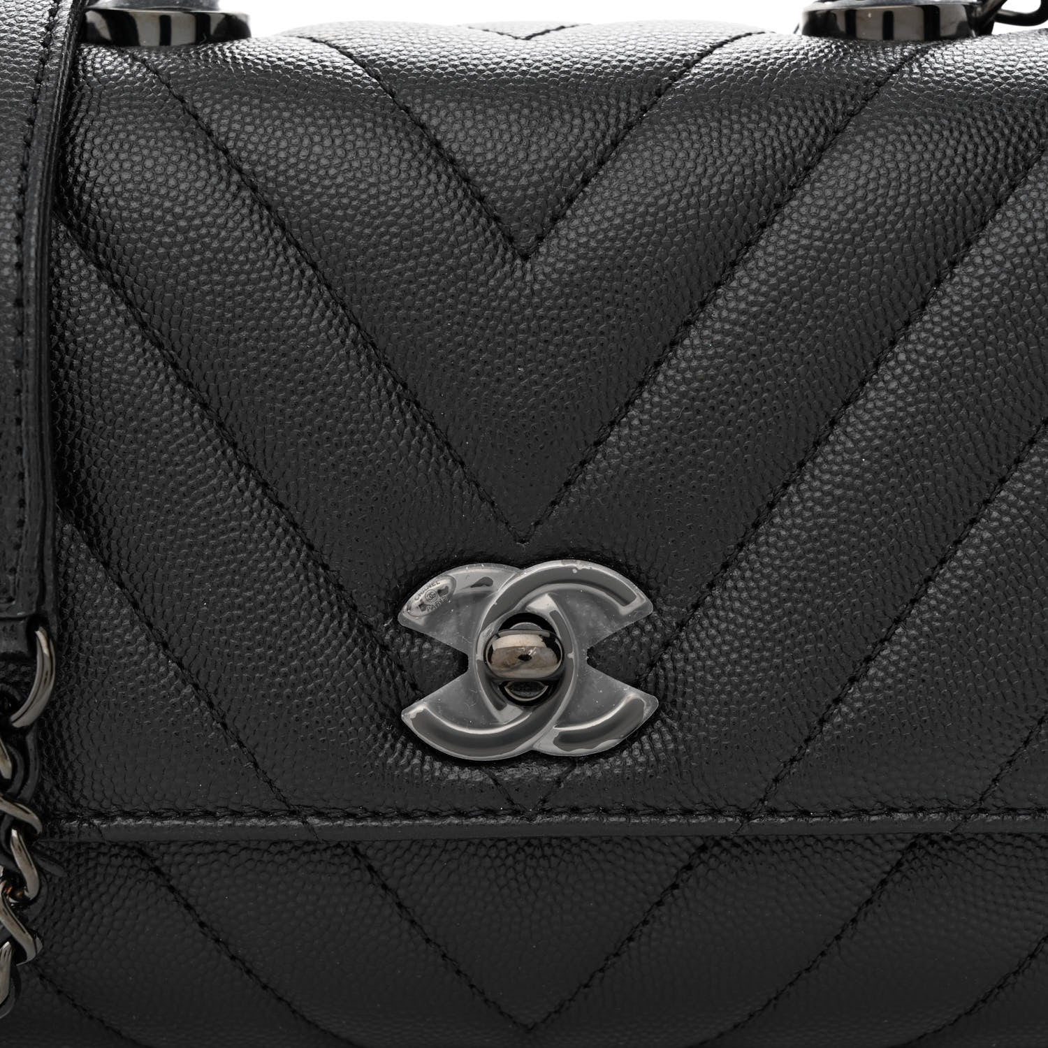 Chanel Caviar Chevron Quilted Extra Mini Coco Handle Flap So Black 8 of 10