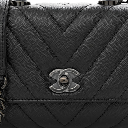 Chanel Caviar Chevron Quilted Extra Mini Coco Handle Flap So Black 8 of 10