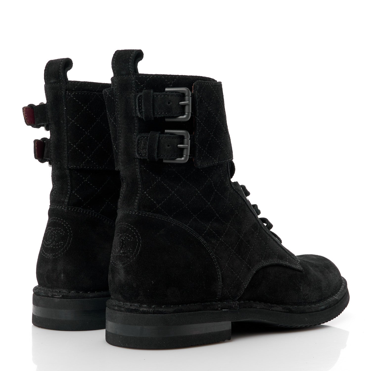 Chanel Suede Calfskin Quilted Combat Short Boots 41 Black 4 of 10