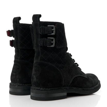 Chanel Suede Calfskin Quilted Combat Short Boots 41 Black 4 of 10