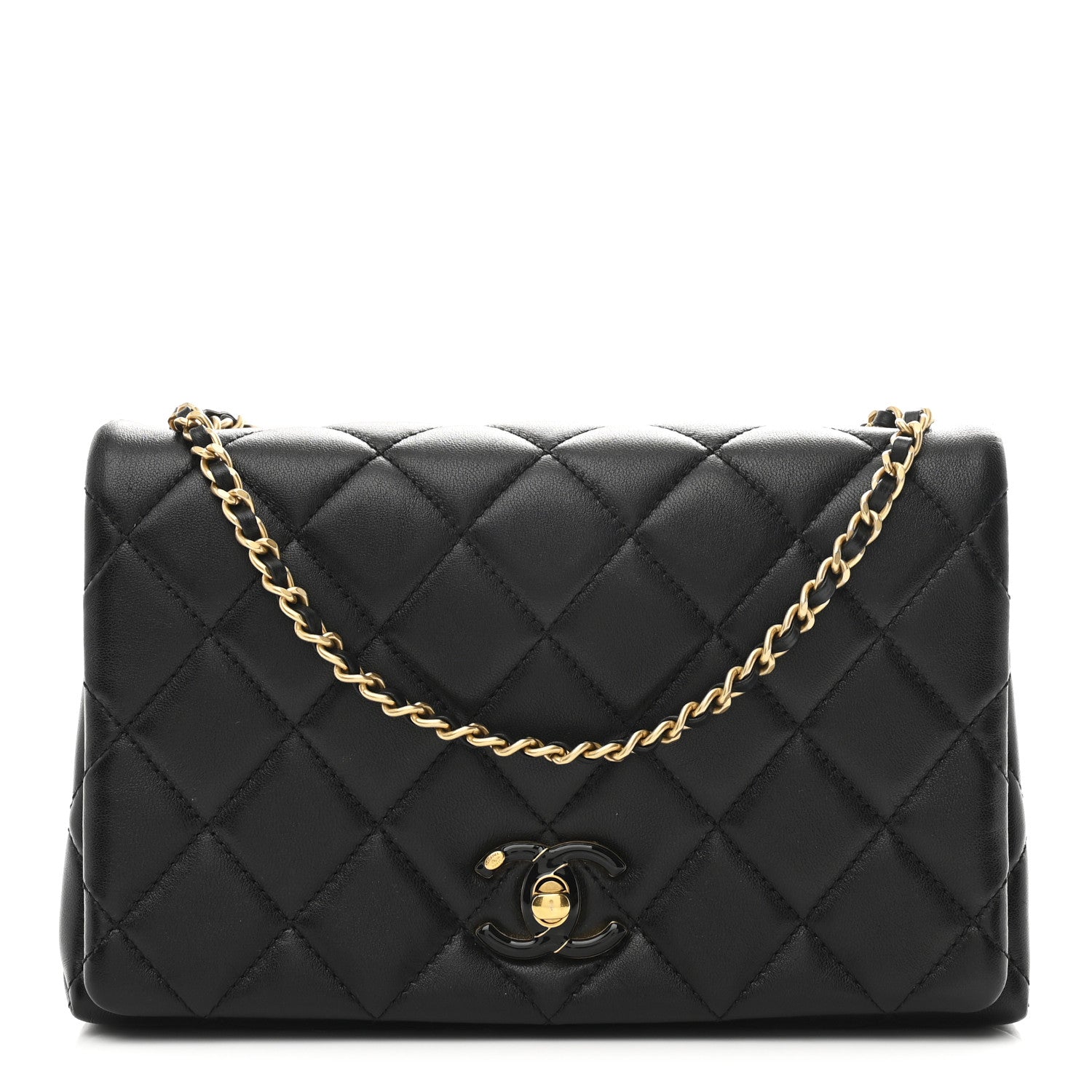 Chanel Shiny Lambskin Quilted Enamel CC Small Flap Black 1 of 11