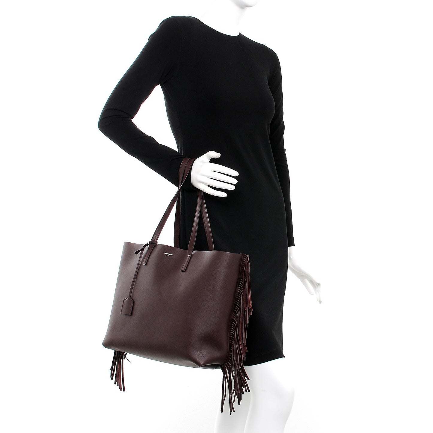 Calfskin Large Fringe Shopping Tote Amaranto