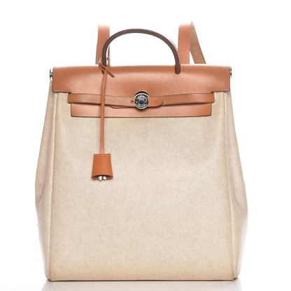 Hermes Toile Vache Calfskin Herbag 30 PM Backpack Natural 1 of 14