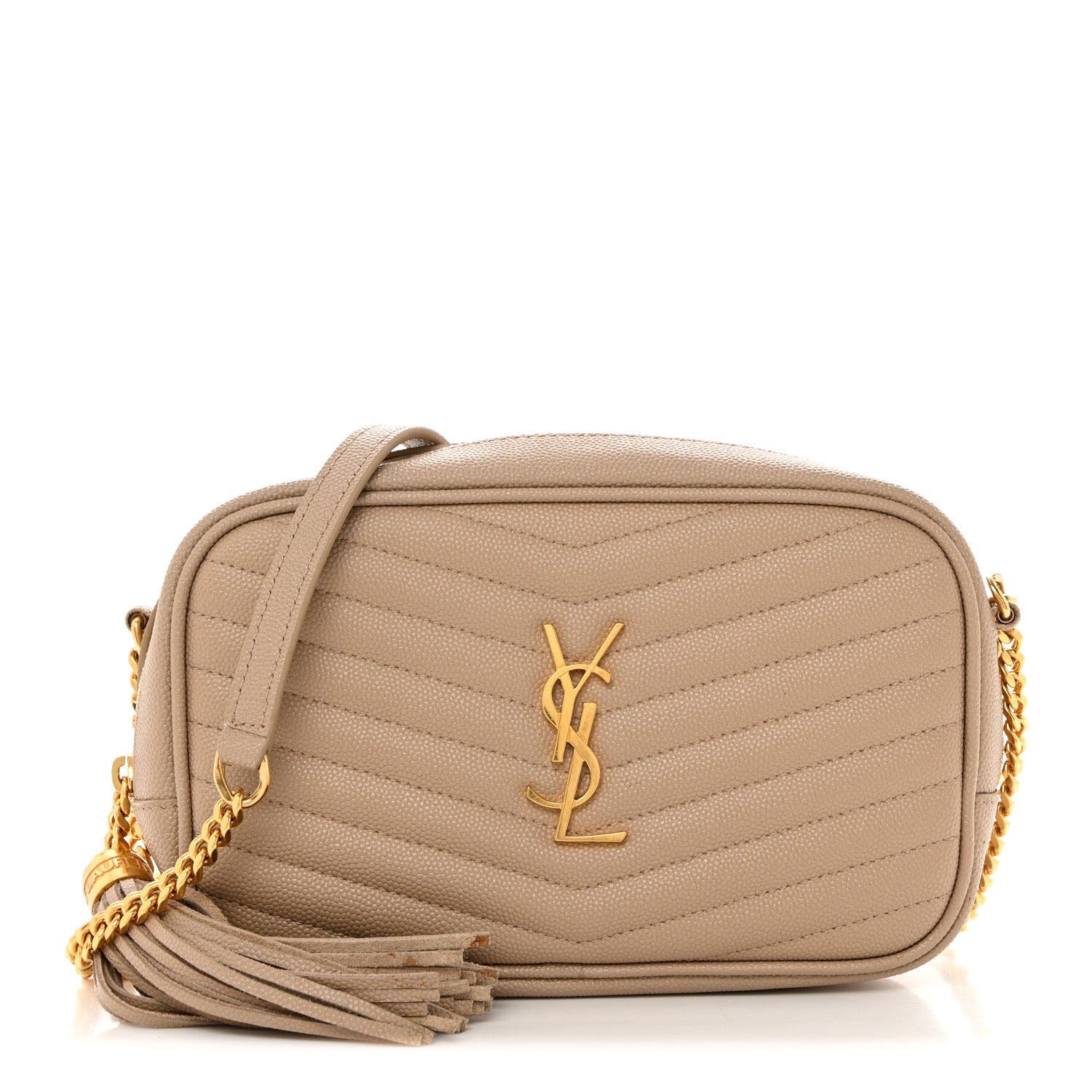 Saint Laurent Grain De Poudre Matelasse Monogram Mini Lou Camera Bag Dark Beige 1 of 10