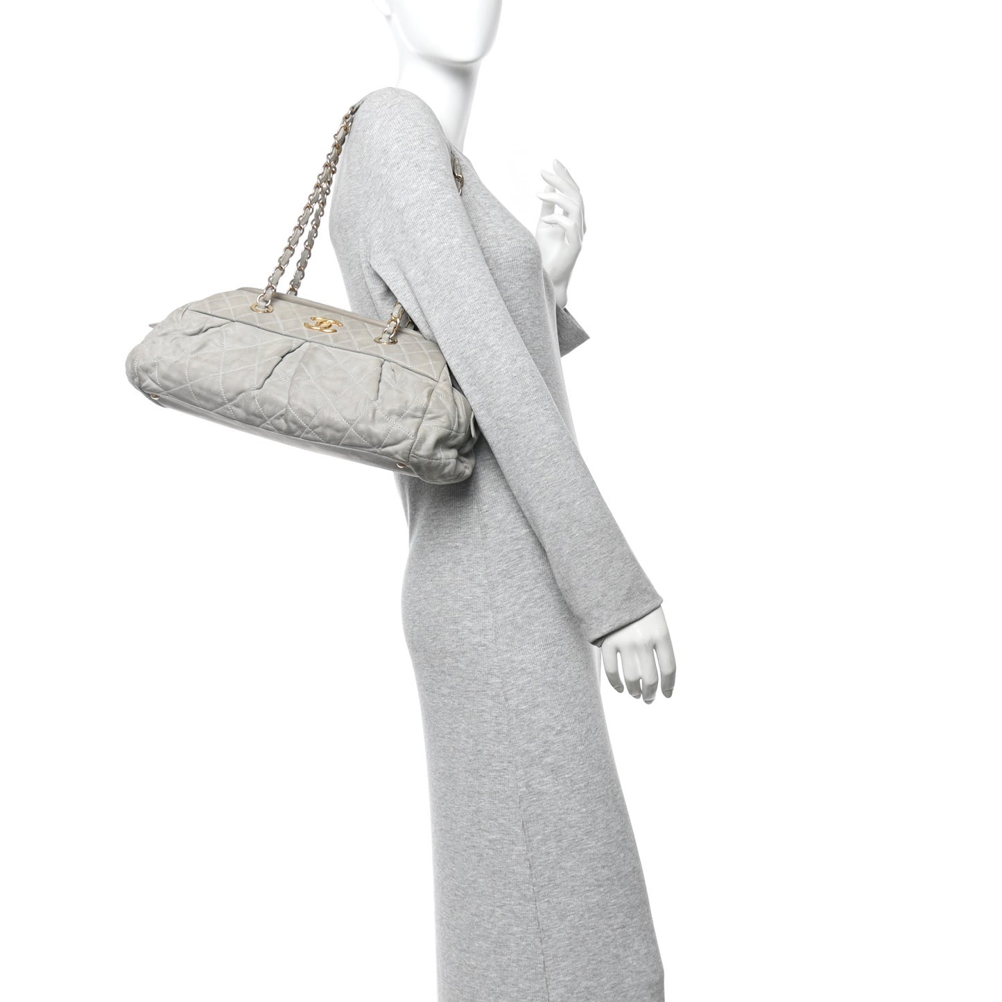 Iridescent Calfskin Chic Quilt Bowling Bag Grey