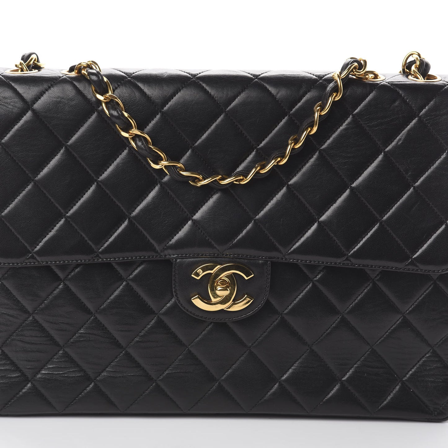 Lambskin Quilted Jumbo Single Flap Black