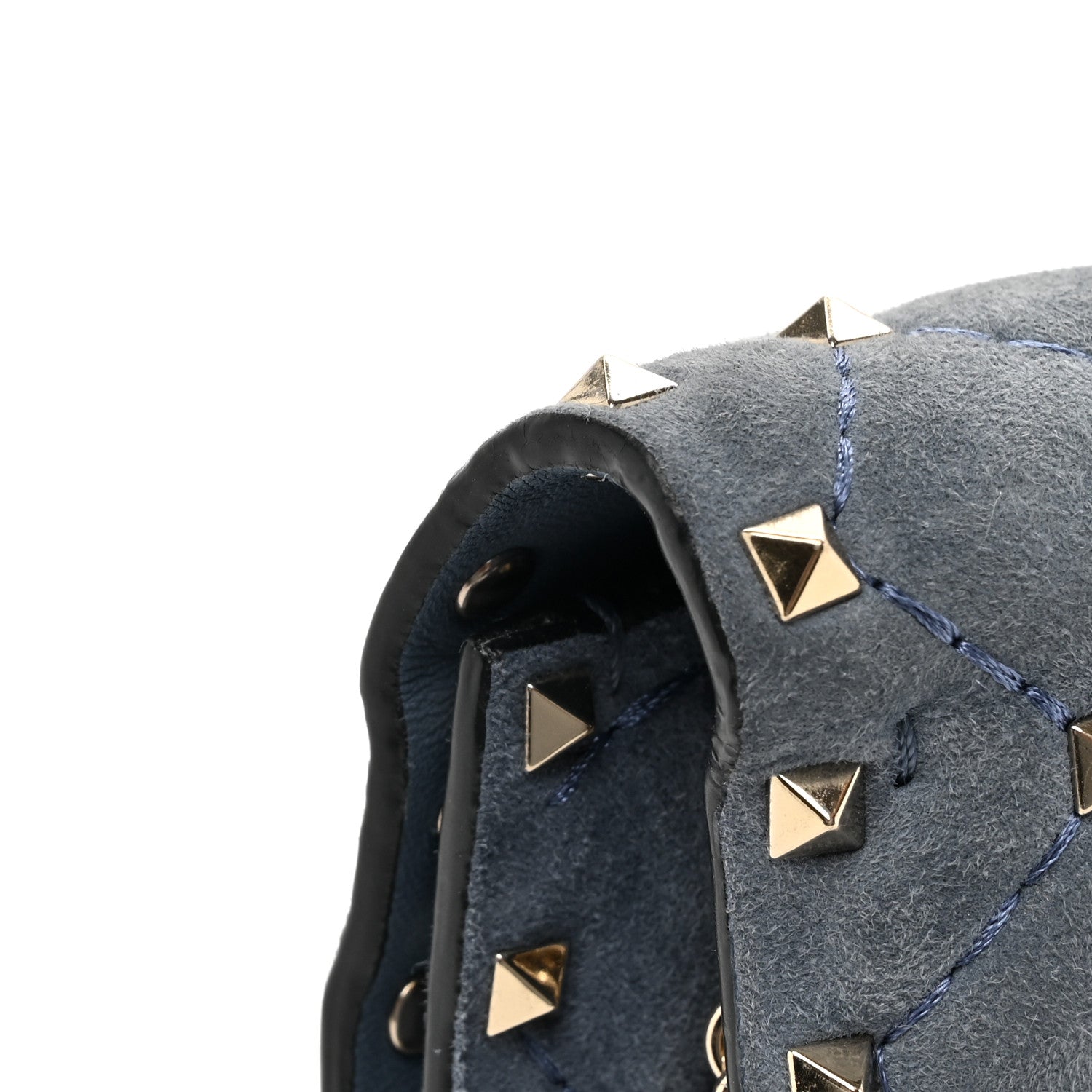 Valentino Garavani Suede Rockstud Spike Wallet on Chain Bright Blue 10 of 12