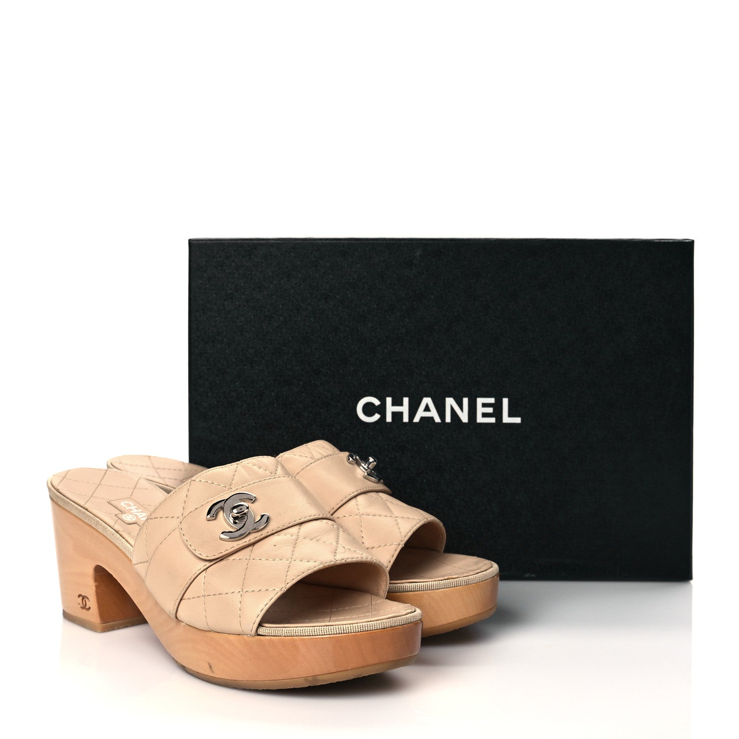 Chanel Lambskin Quilted Turn Lock CC Platform Mule 40 Beige 12 of 12