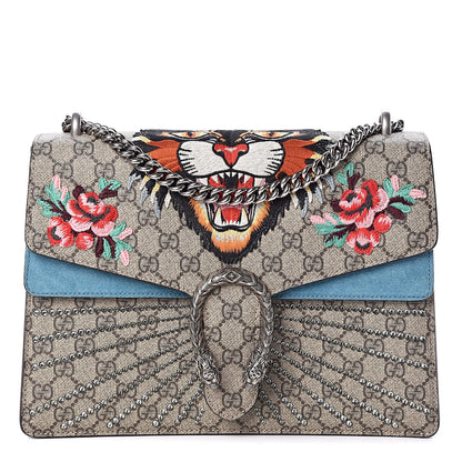 Gucci GG Supreme Monogram Angry Cat Embroidered Medium Dionysus Shoulder Bag Beige Ultramarine 1 of 11