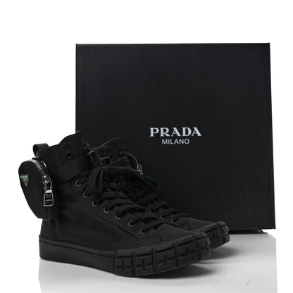 Prada Re-Nylon Gabardine Metal Triangle Logo Mens Wheel Pouch Pocket High Top Sneakers 7.5 Black 9 of 9