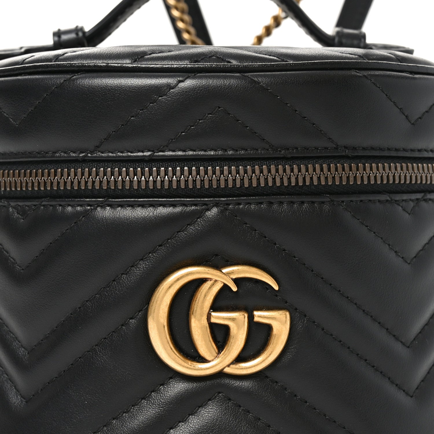 Gucci Calfskin Matelasse Chevron Mini GG Marmont Top Handle Bag Black 8 of 11