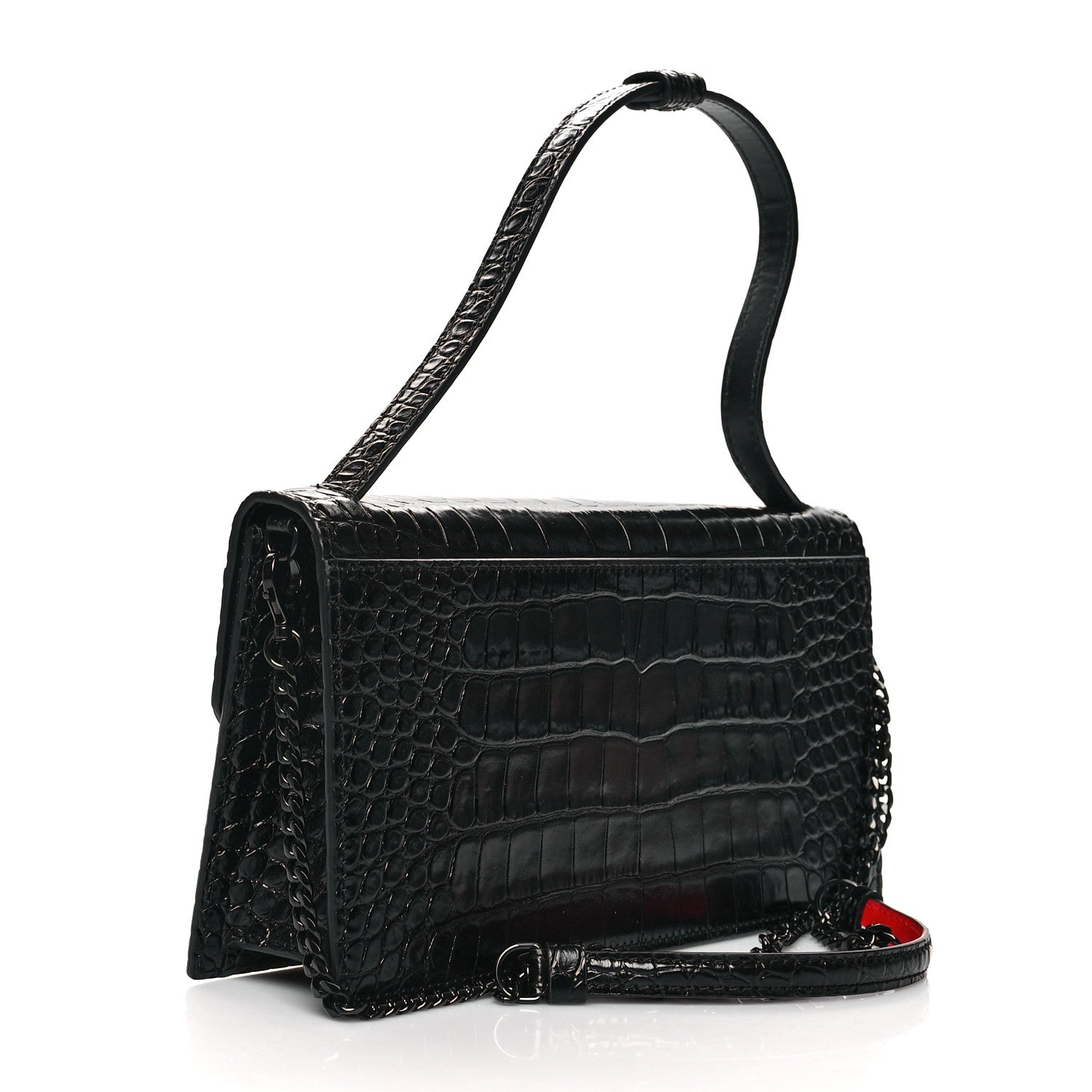 Christian Louboutin Calfskin Alligator Embossed Elisa Baguette Black 3 of 11