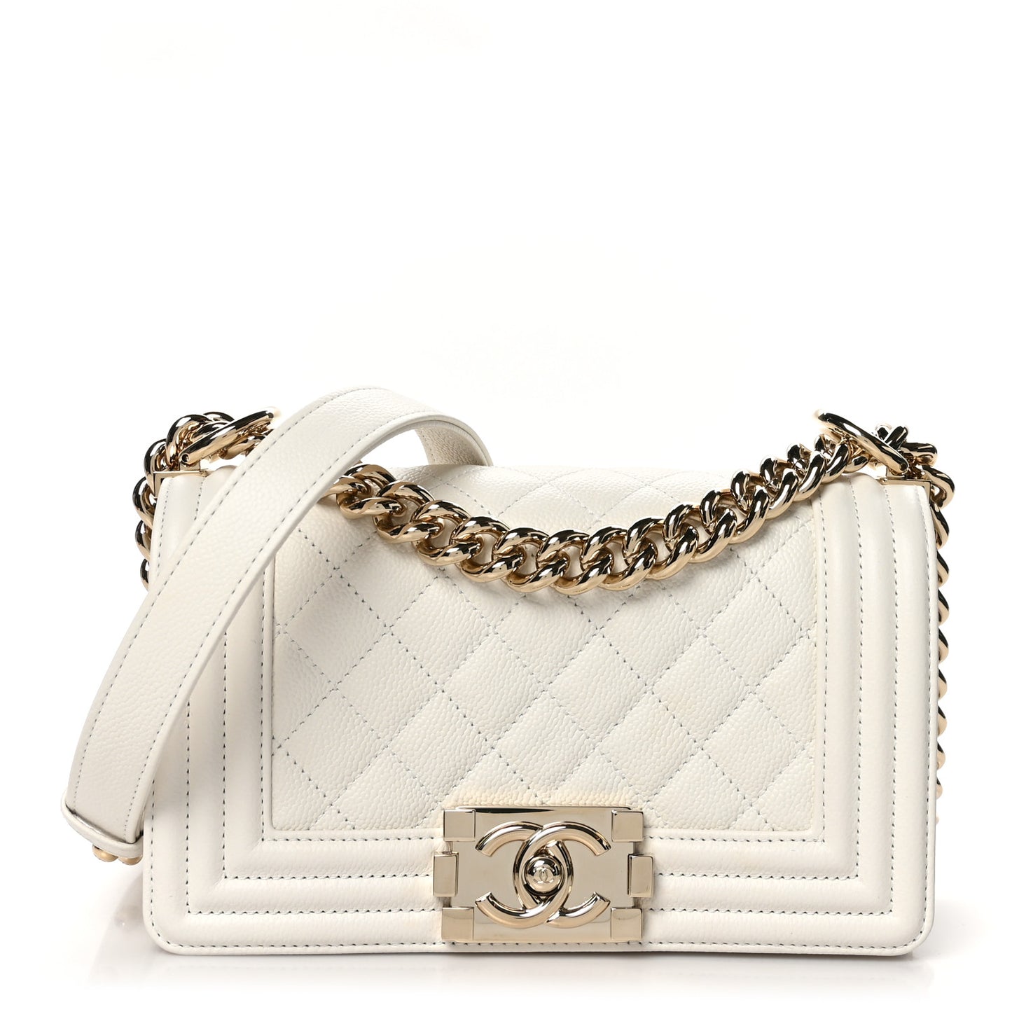 Caviar Quilted Small Boy Flap White