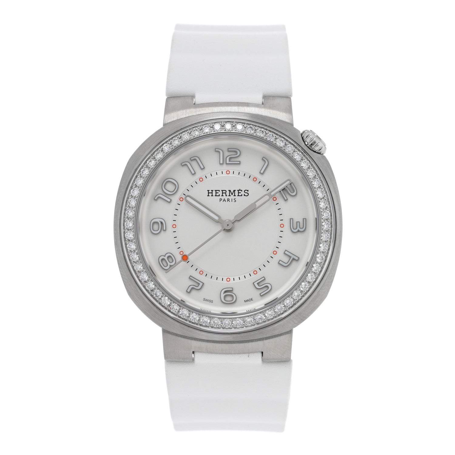 Hermes Stainless Steel Rubber Diamond Bezel 36mm Cut Automatic Watch Blanc 1 of 4