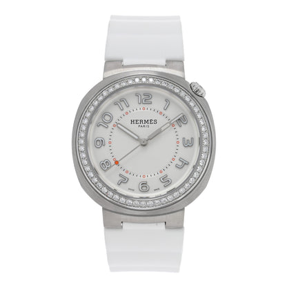 Hermes Stainless Steel Rubber Diamond Bezel 36mm Cut Automatic Watch Blanc 1 of 4