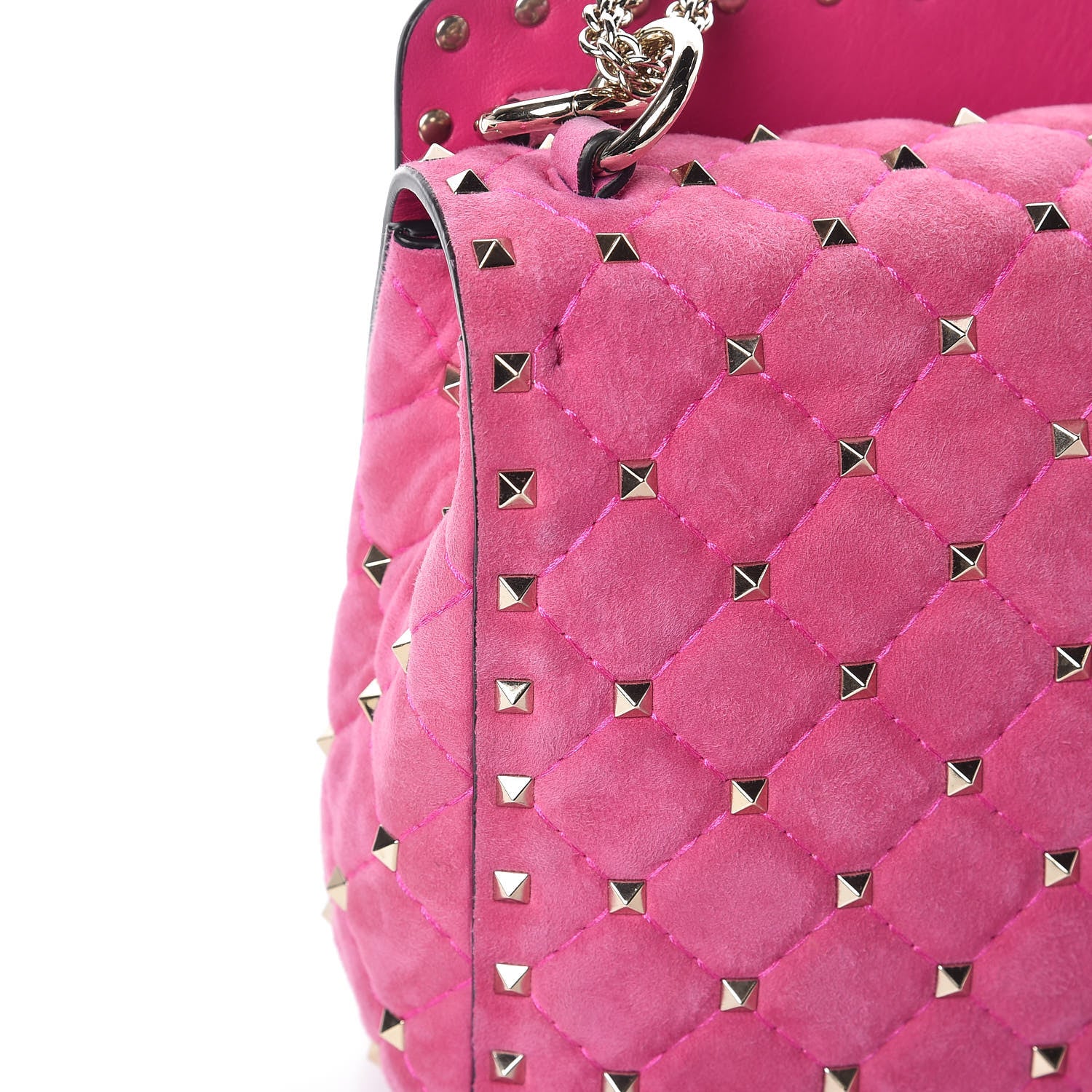 Valentino Garavani Suede Medium Rockstud Spike Shoulder Bag Bright Fuxia 11 of 12