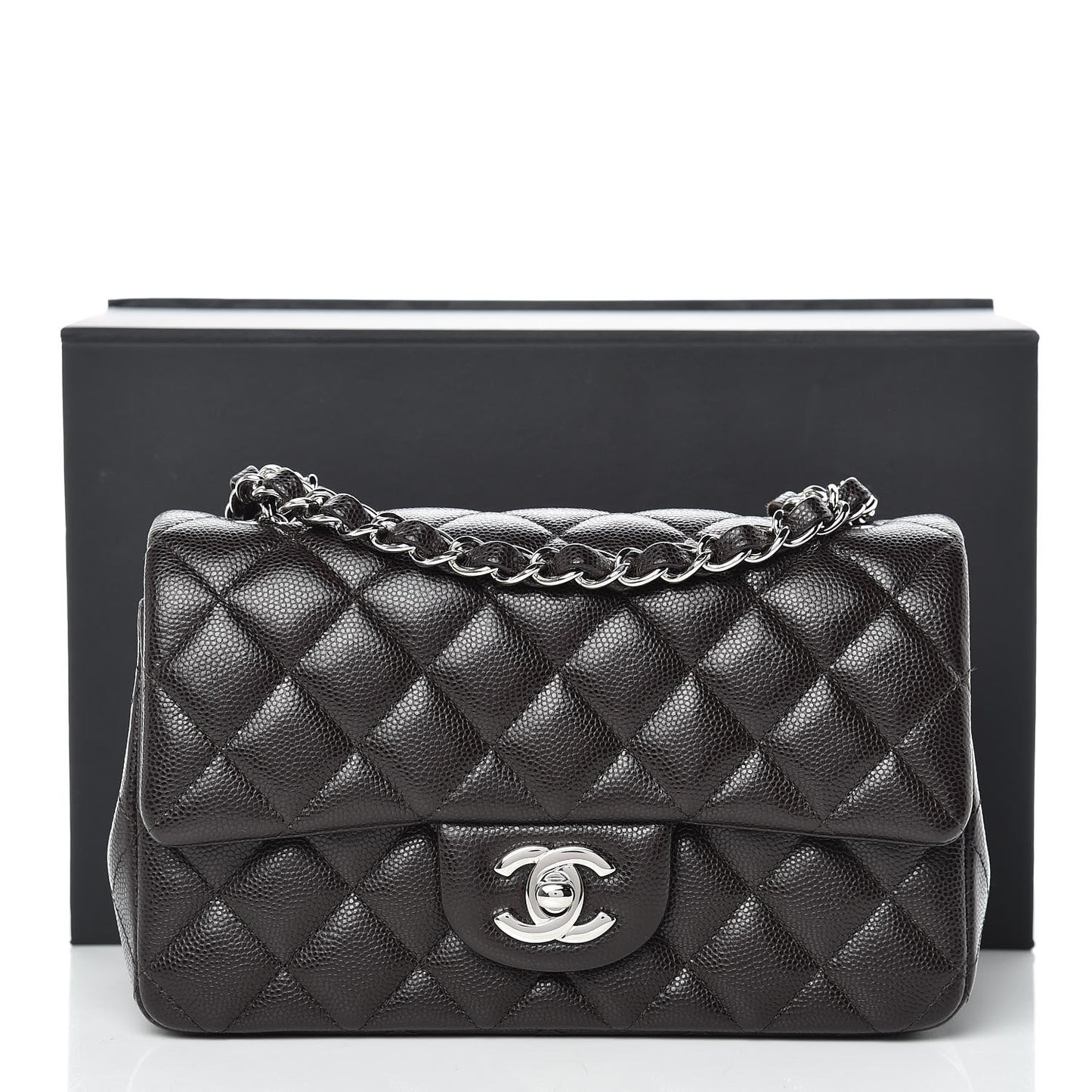 Caviar Quilted Mini Rectangular Flap Dark Brown