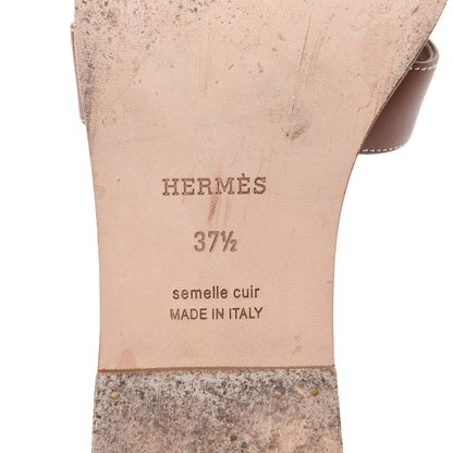 Hermes Box Calfskin Oran Sandals 37.5 Gold 9 of 11