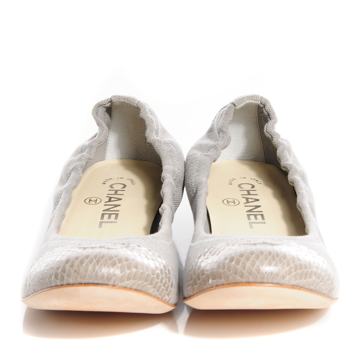 Chanel Toile Snakeskin Cap Toe CC Ballerina Flats 37.5 Grey 2 of 7
