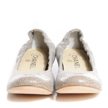 Chanel Toile Snakeskin Cap Toe CC Ballerina Flats 37.5 Grey 2 of 7