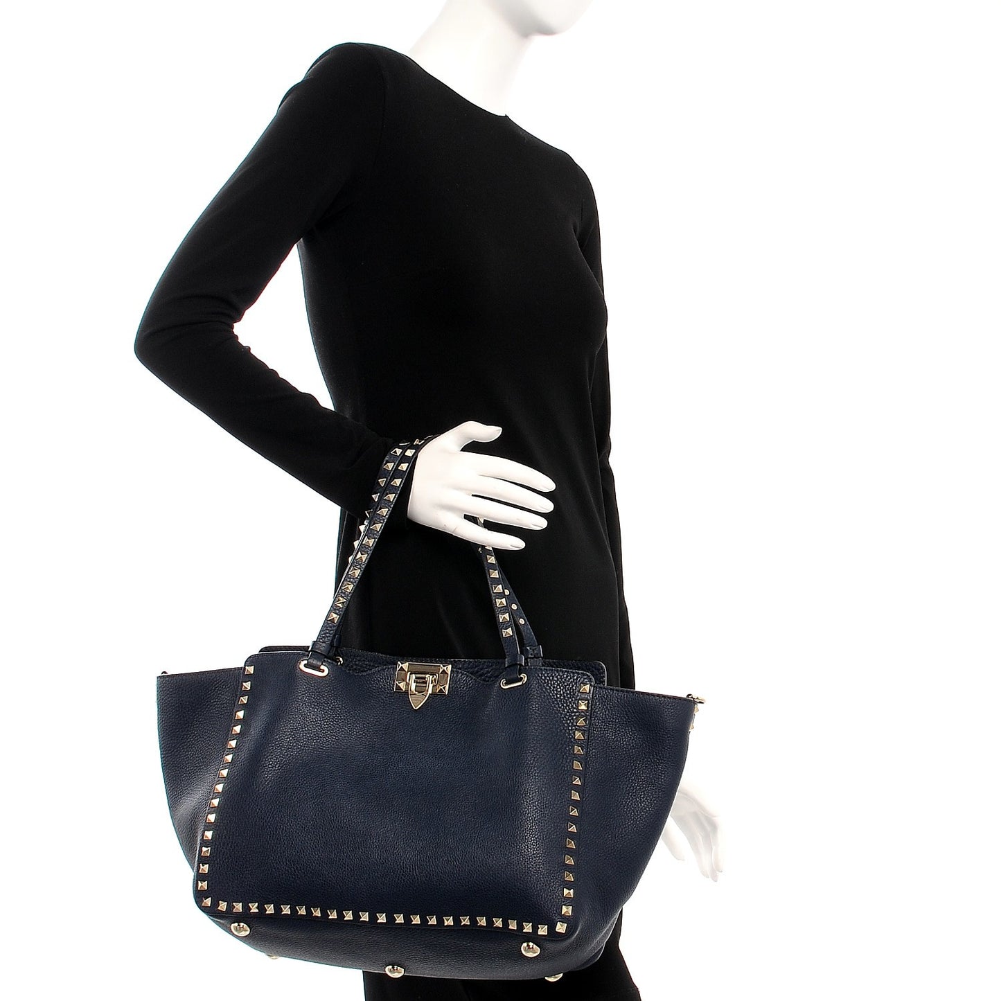 Pebbled Calfskin Medium Rockstud Tote Marine
