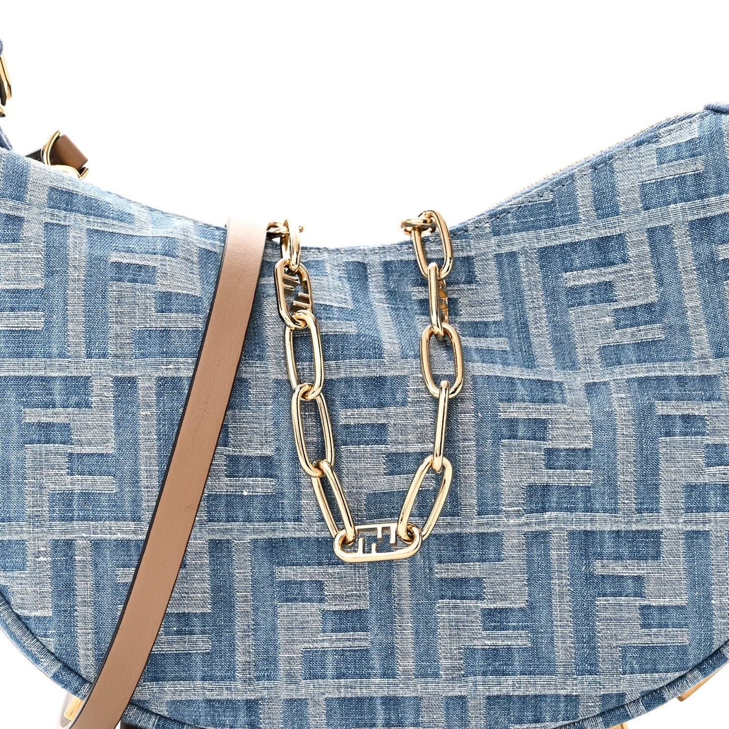 Denim Vitello King F is Fendi FF Embroidered Mini Fendigraphy Hobo Bag Denim Sand