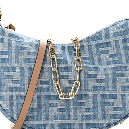Fendi Denim Vitello King F is Fendi FF Embroidered Mini Fendigraphy Hobo Bag Denim Sand 8 of 10