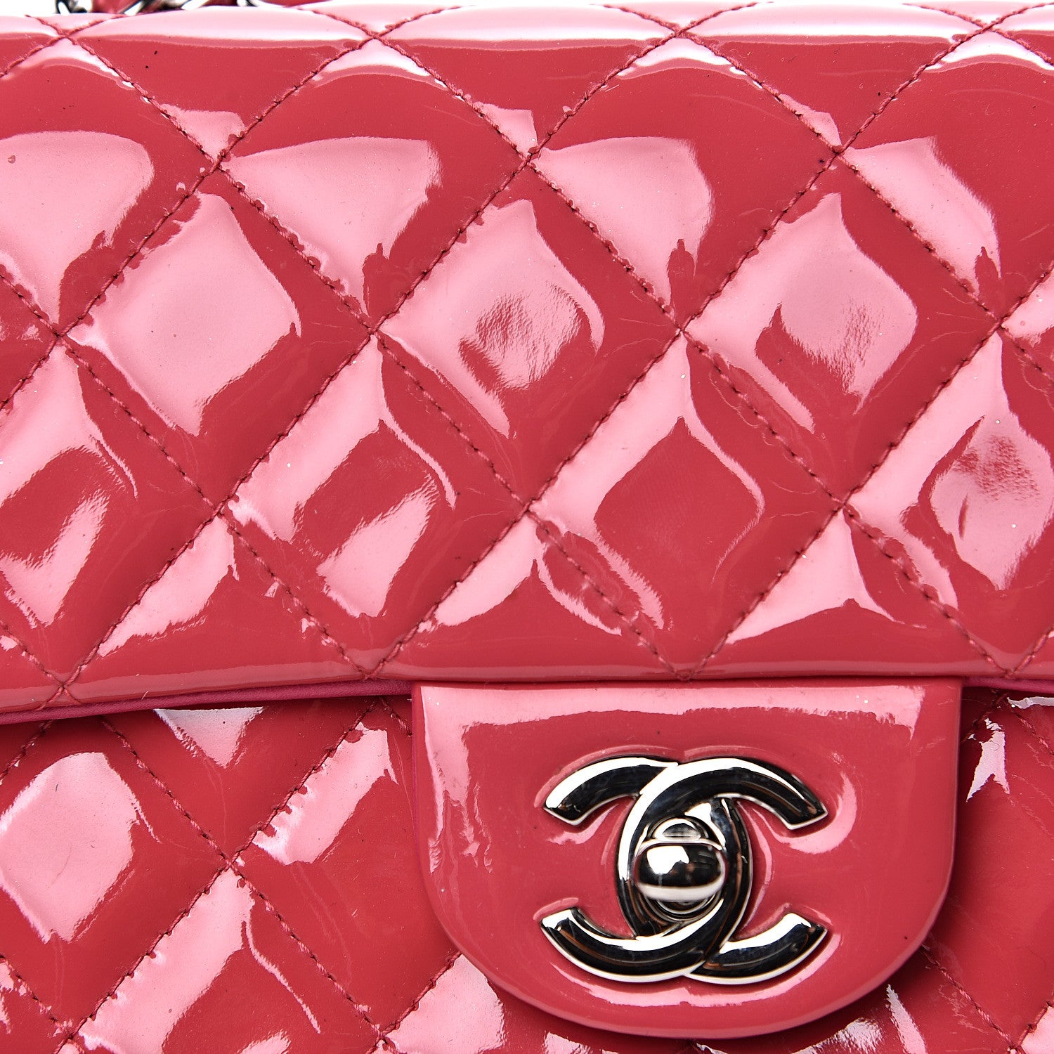 Chanel Patent Calfskin Quilted Mini Rectangular Flap Pink 13 of 14