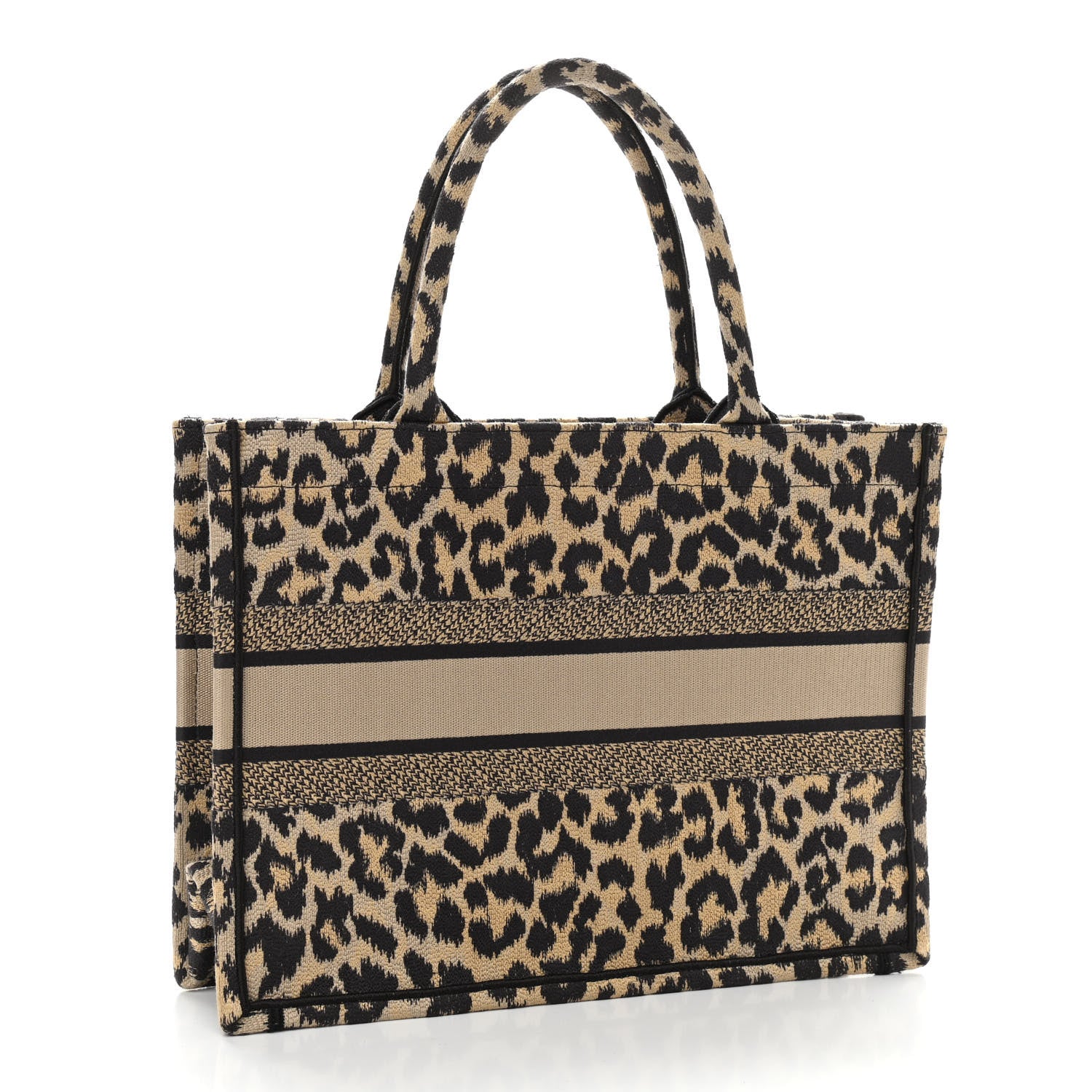Christian Dior Canvas Mizza Embroidered Medium Leopard Book Tote Beige 3 of 11