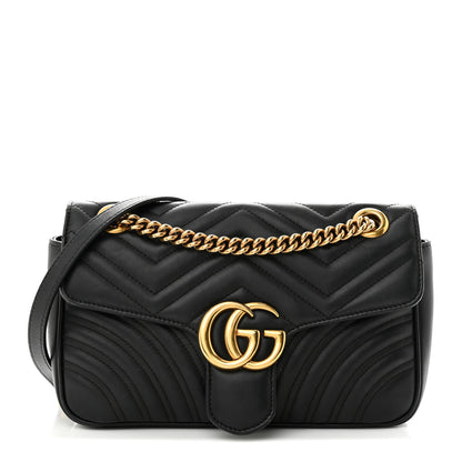 Gucci Calfskin Matelasse Small GG Marmont Shoulder Bag Black 1 of 11