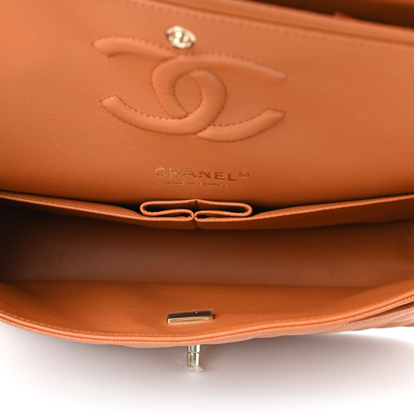Caviar Quilted Medium Double Flap Light Brown