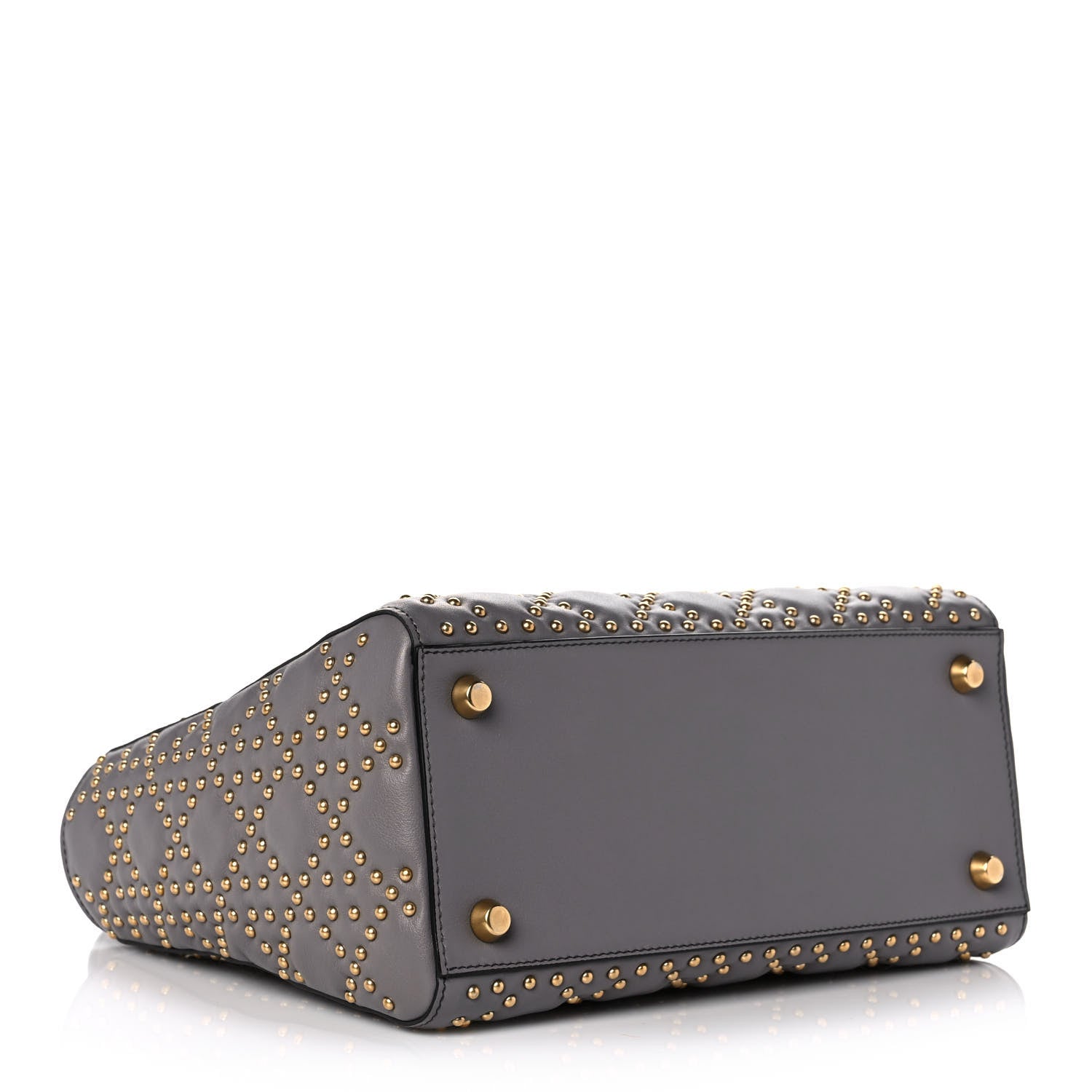 Christian Dior Calfskin Cannage Studded Medium Supple Lady Dior Grey 4 of 12