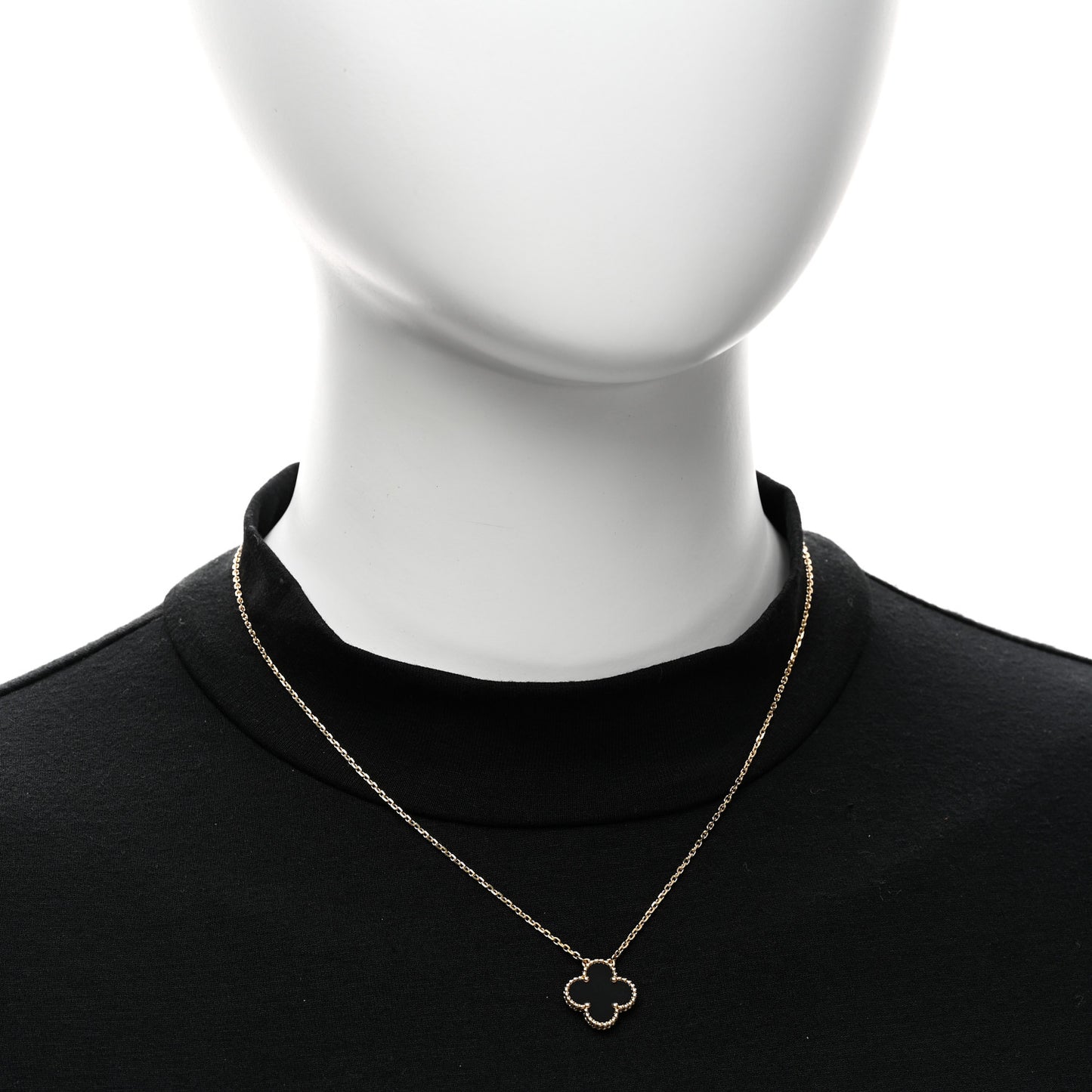 18K Yellow Gold Black Onyx Vintage Alhambra Pendant Necklace