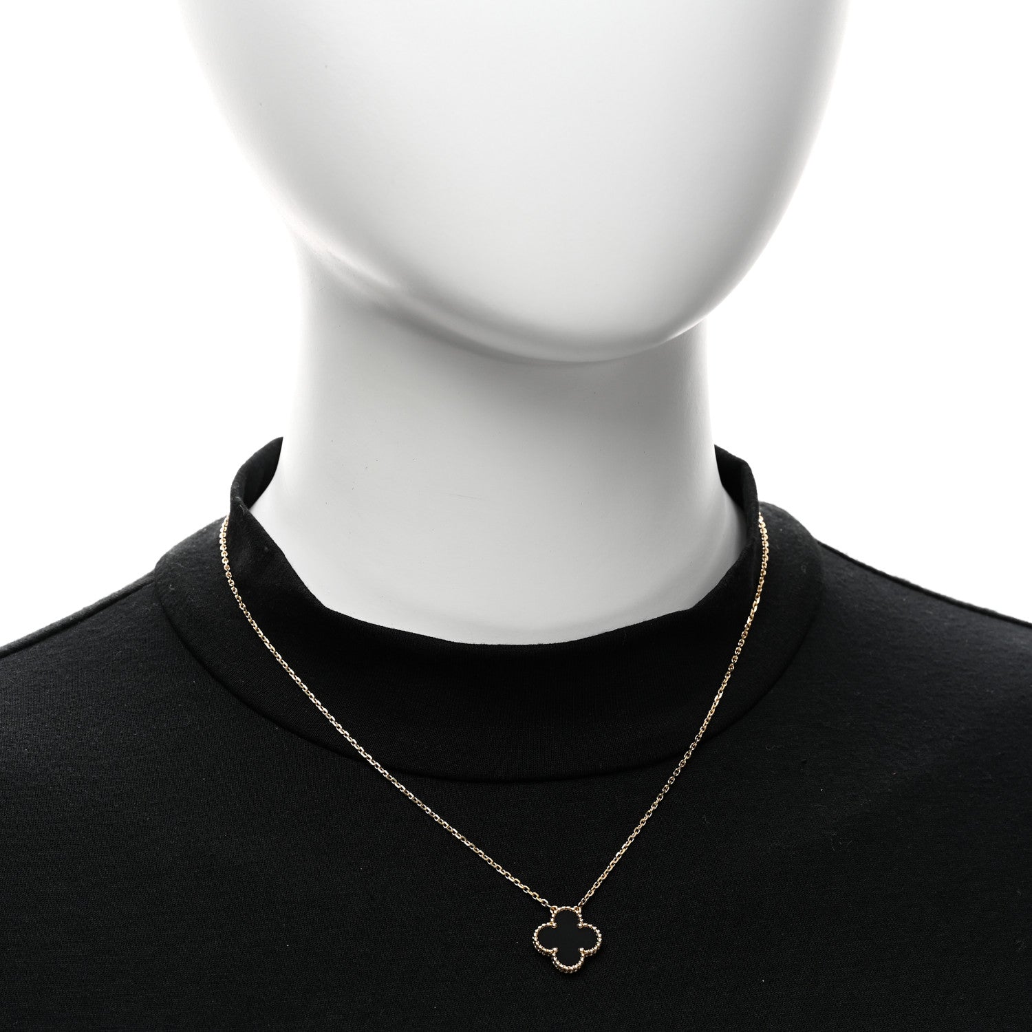 Van Cleef & Arpels 18K Yellow Gold Black Onyx Vintage Alhambra Pendant Necklace 2 of 5