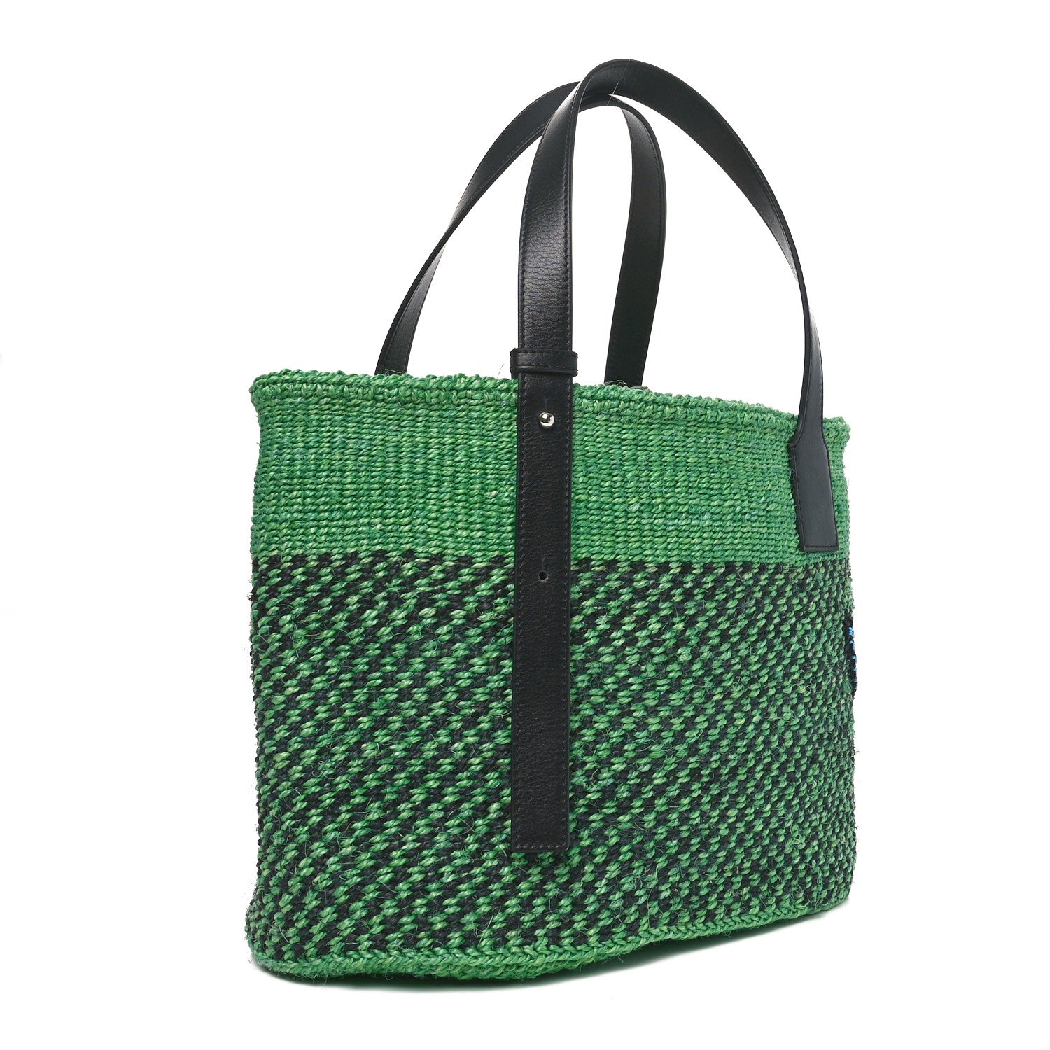 Loewe Sisal Calfskin Raffia Paula's Ibiza Lizard Beaded Basket Tote Green Multicolor 3 of 10