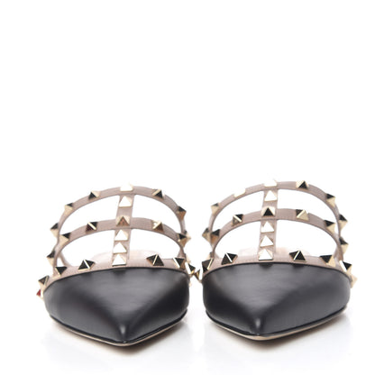 Valentino Garavani Nappa Rockstud Flat Cage Mules 36.5 Black Poudre 2 of 11