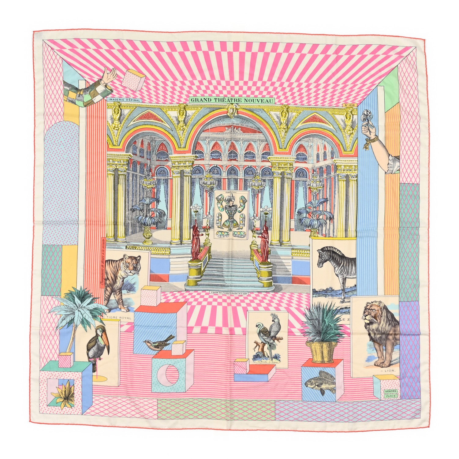 Hermes Cashmere Silk Grand Theatre Nouveau Shawl 140 White Rose Jaune Pale 1 of 4