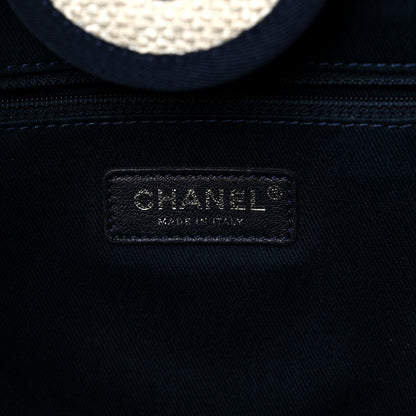 Chanel Woven Straw Raffia Medium Deauville Tote White Navy 5 of 12