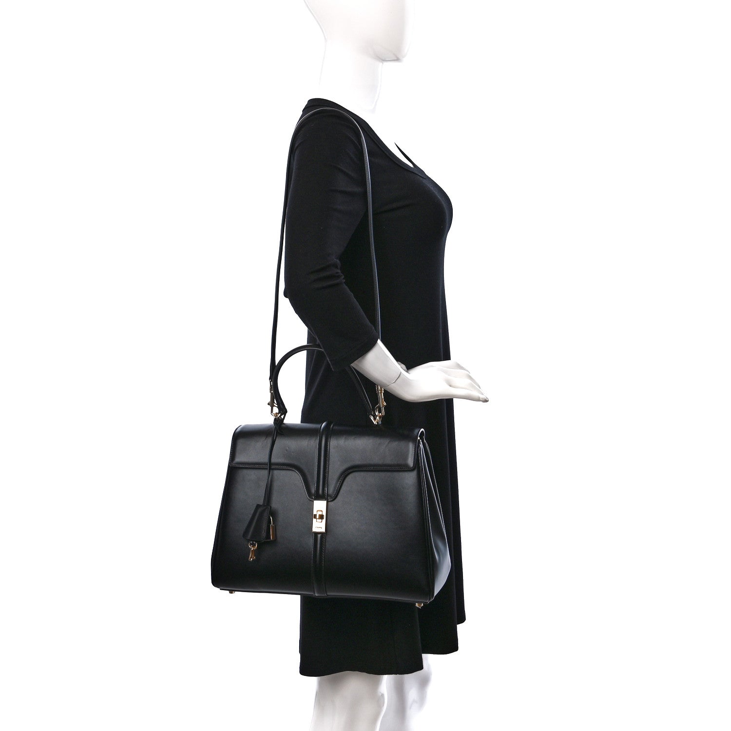 Celine Satinated Calfskin Medium 16 Top Handle Bag Black 2 of 11