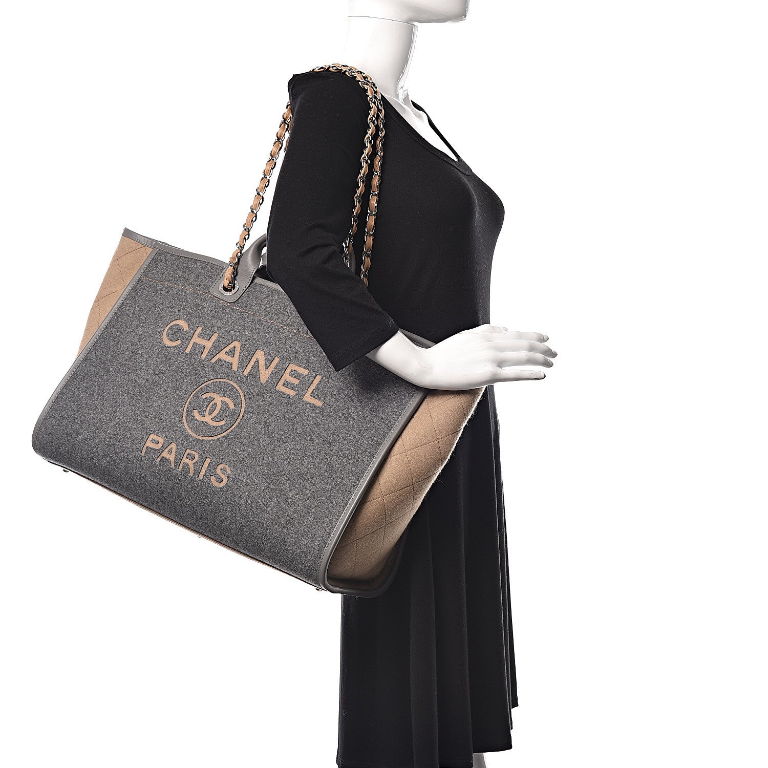 Chanel Wool Felt Large Deauville Tote Grey Beige 3 of 14