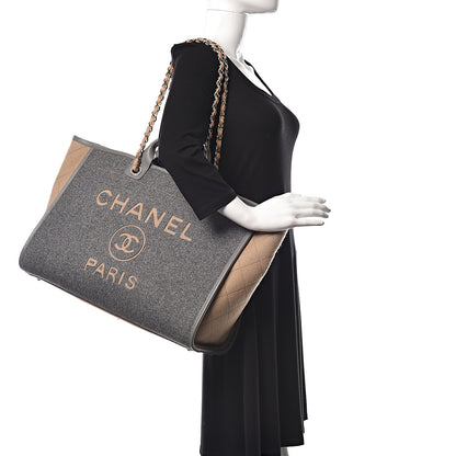 Chanel Wool Felt Large Deauville Tote Grey Beige 3 of 14