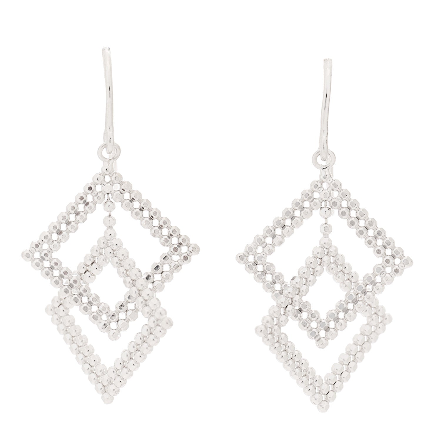 Tiffany 18K White Gold Double Beaded Square Drop Earrings 1 of 4