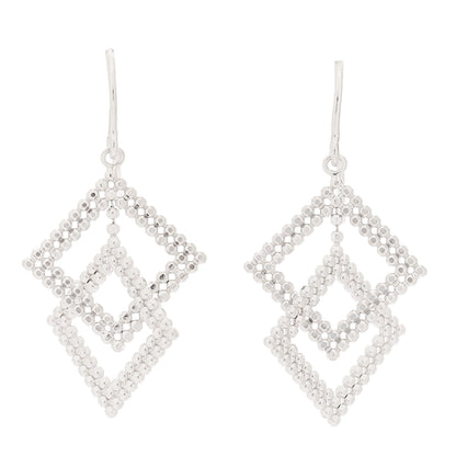 Tiffany 18K White Gold Double Beaded Square Drop Earrings 1 of 4