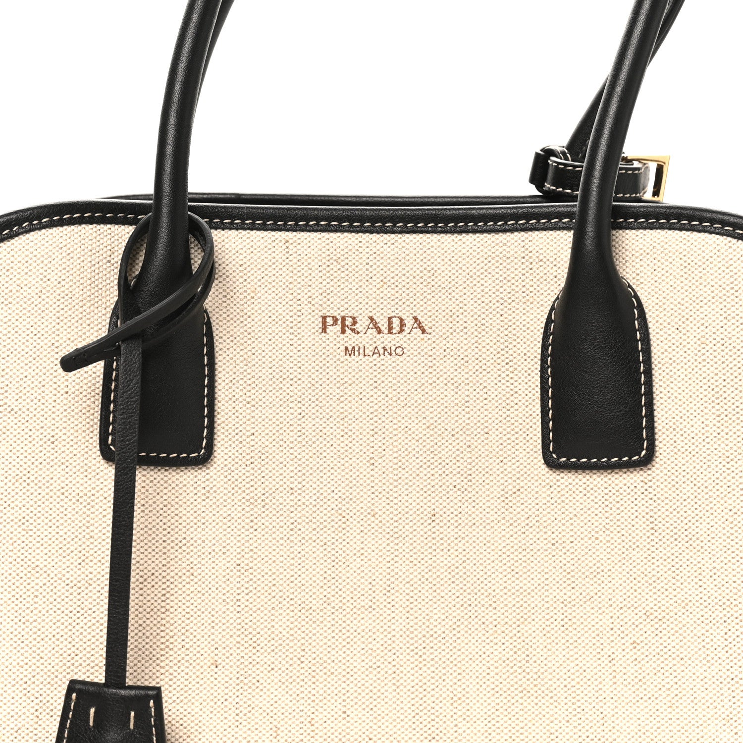 Prada Linen Shopping Tote Natural Black 7 of 9