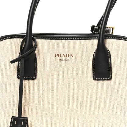 Prada Linen Shopping Tote Natural Black 7 of 9