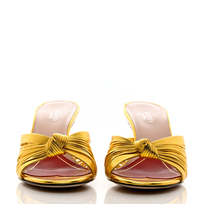 Gucci Metallic Nappa Crawford Knotted Mid Heel Slides 38 Gold 2 of 8