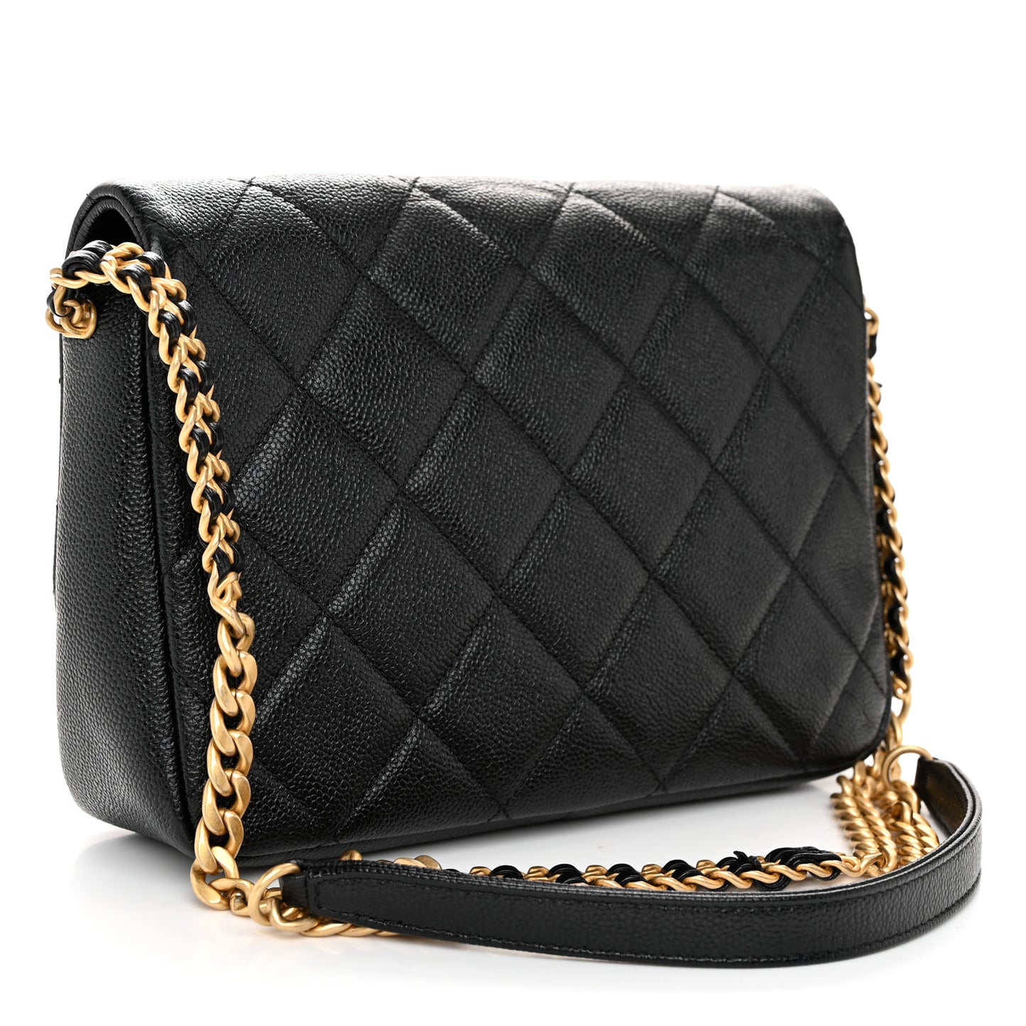 Shiny Caviar Quilted Small Chain Melody Flap Black