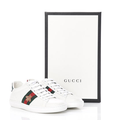 Gucci Calfskin Ayers Bee Embroidered Womens Ace Sneakers 35 White Green 9 of 9